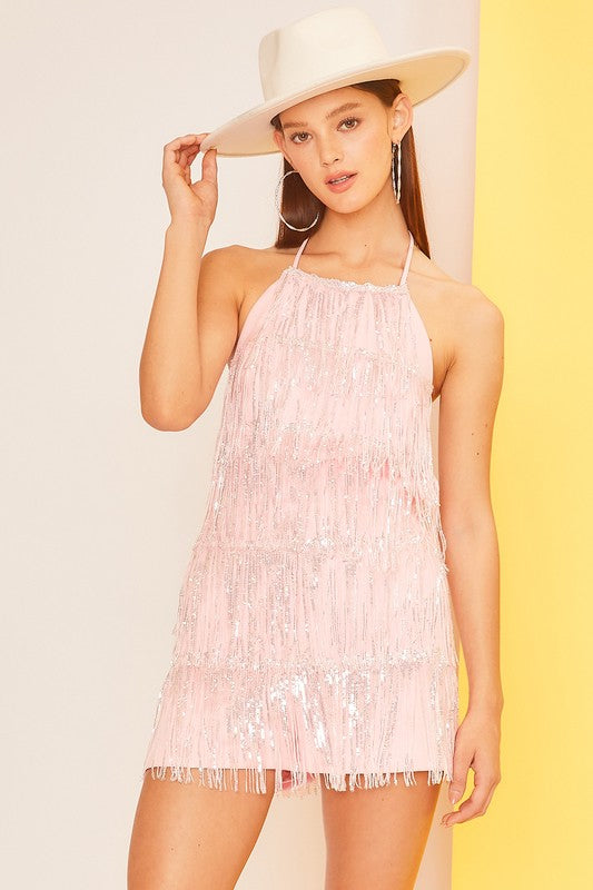 Fringe Sequin Pink Romper -    Kitty Closet - Alligator Eyes Mardi Gras Sunglasses Gifts and Accessories 