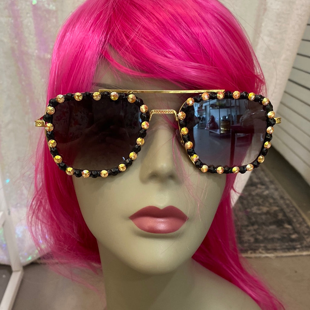 Black and Gold Aviators-  Original Design by Alligator Eyes - Alligator Eyes Mardi Gras Sunglasses Gifts and Accessories 