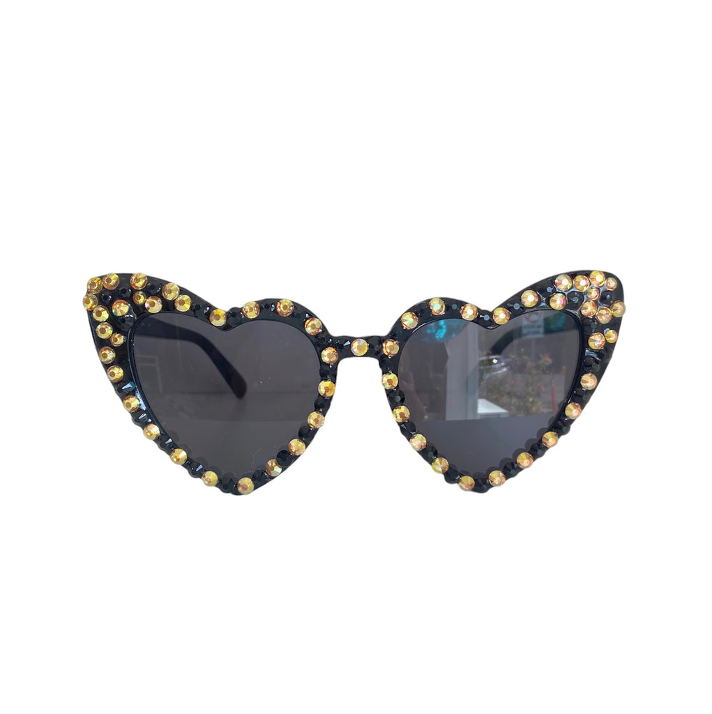 Jewels Black and Gold Hearts -  Original Design by Alligator Eyes - Alligator Eyes Mardi Gras Sunglasses Gifts and Accessories 