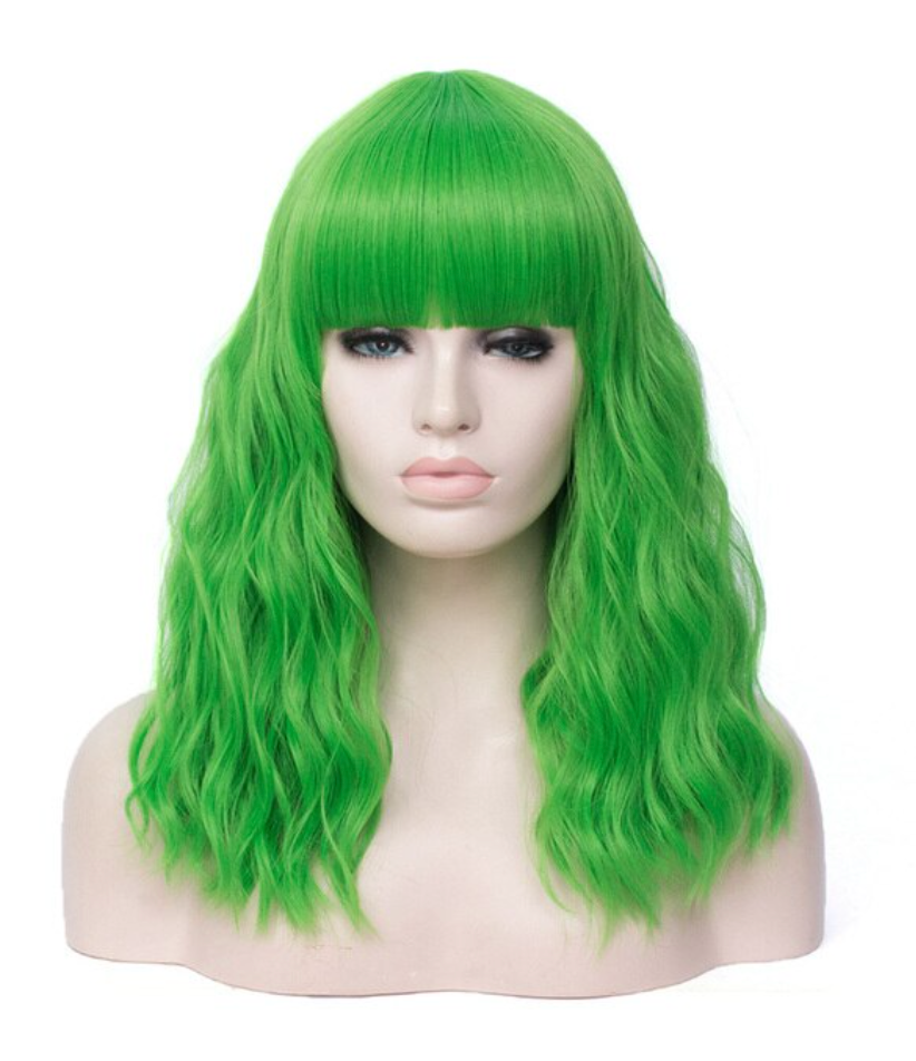 Electric Green  Wig with Bangs - Alligator Eyes Mardi Gras Sunglasses Gifts and Accessories 