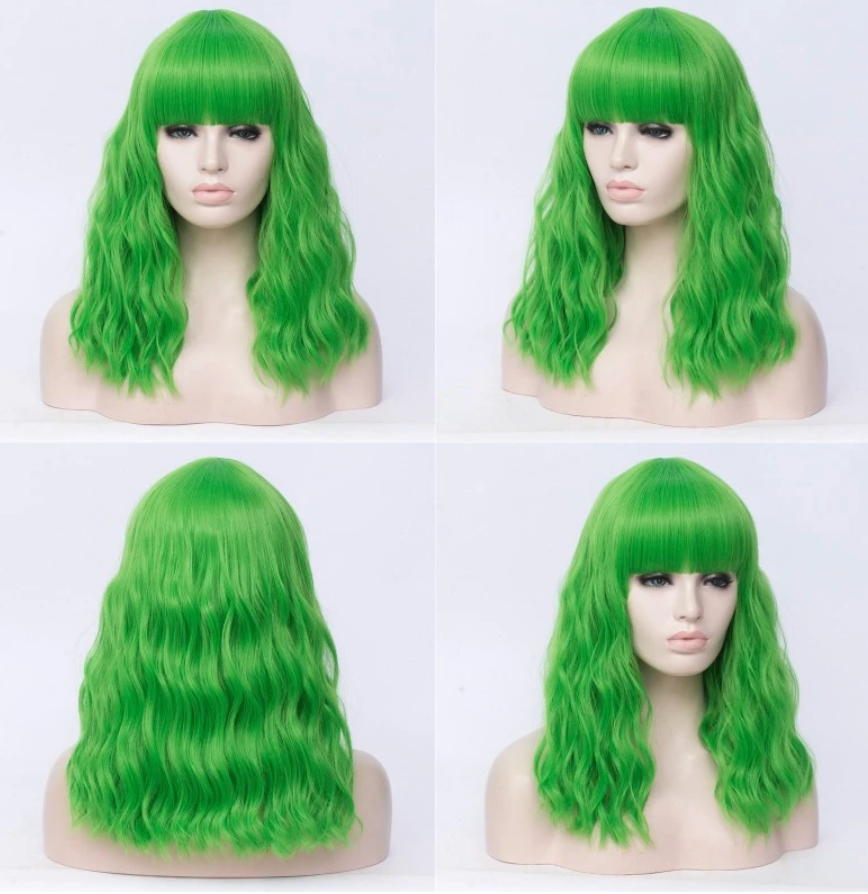 Electric Green  Wig with Bangs - Alligator Eyes Mardi Gras Sunglasses Gifts and Accessories 