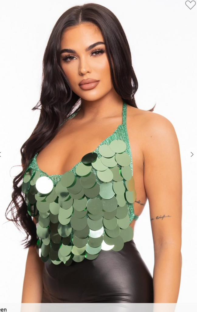 Circle Sequin Green Halter top - Alligator Eyes Mardi Gras Sunglasses Gifts and Accessories 