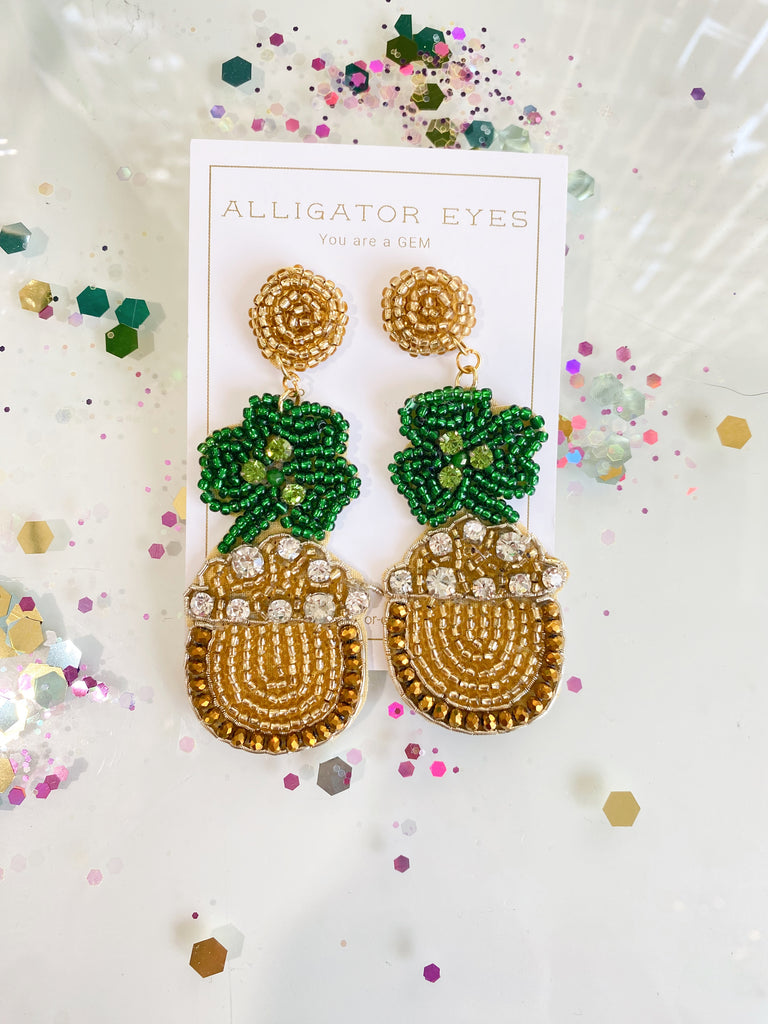 Lucky Golden Pot Earrings - Alligator Eyes Mardi Gras Sunglasses Gifts and Accessories 