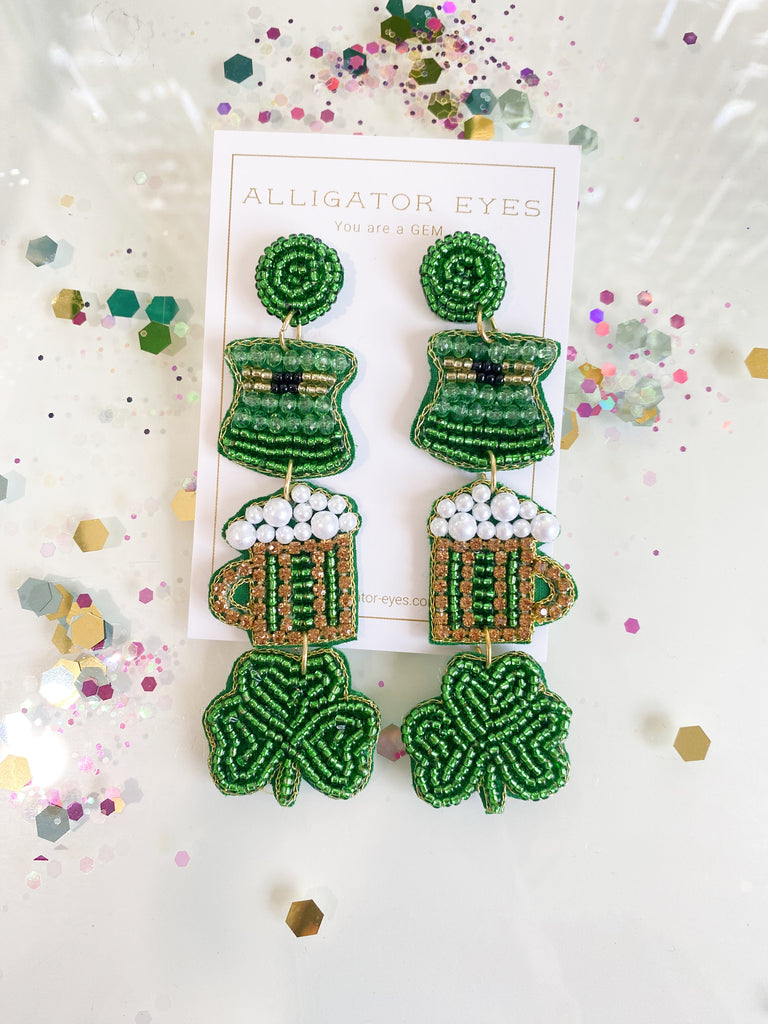 Beers and Clovers Earrings - Alligator Eyes Mardi Gras Sunglasses Gifts and Accessories 